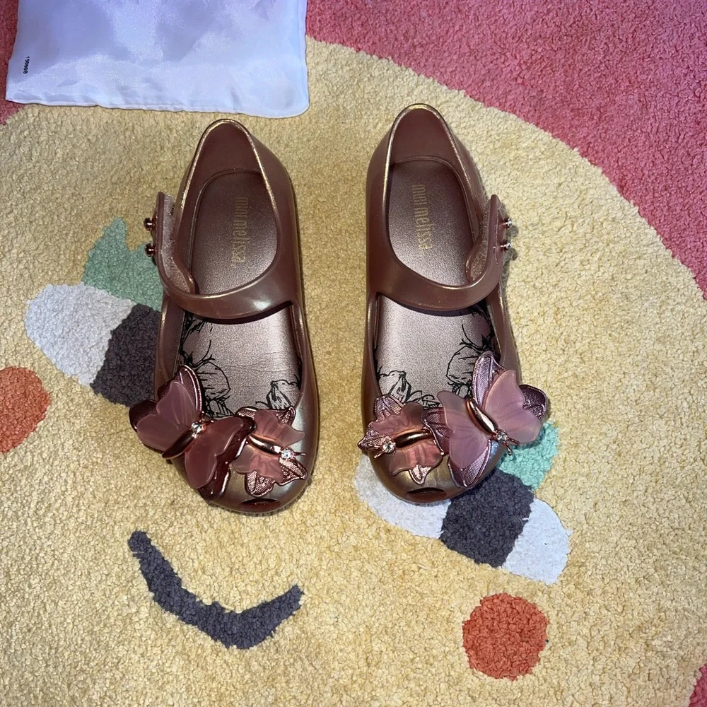 Mini Melissa Rose Gold Butterfly Mary Jane Shoes